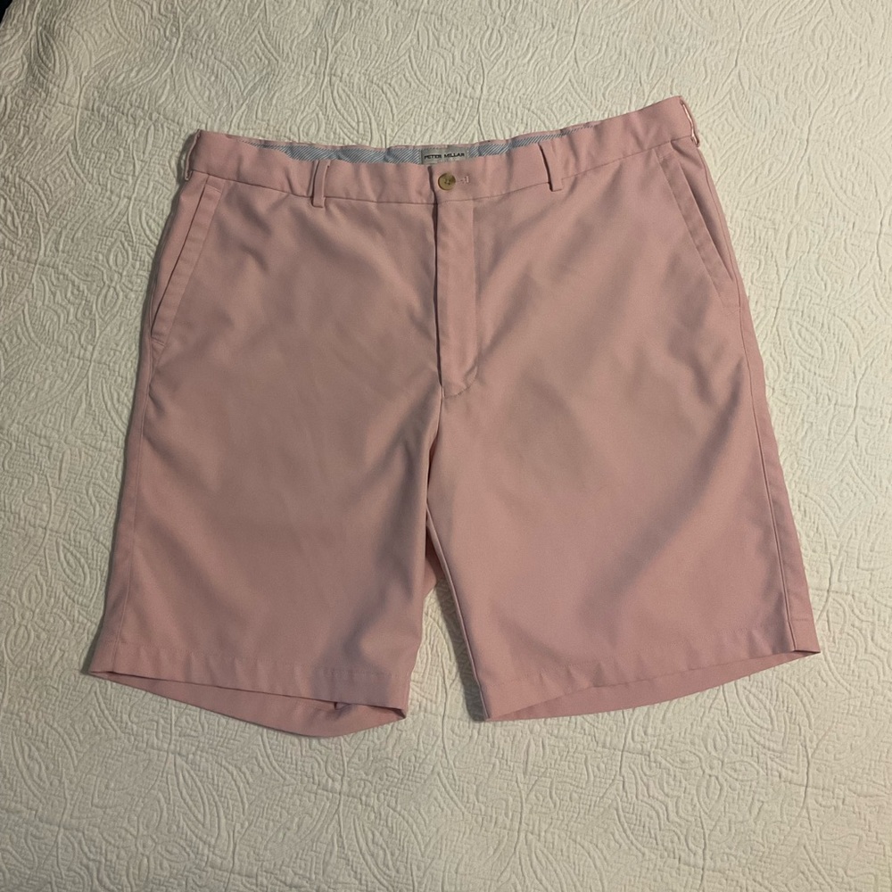 Peter Millar Mens 38 Pink Golf Shorts 100% Polyester Performance Flat Front